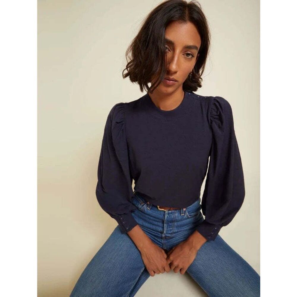 Nation LTD Britton Button Cuff Tee in Navy Size Large
